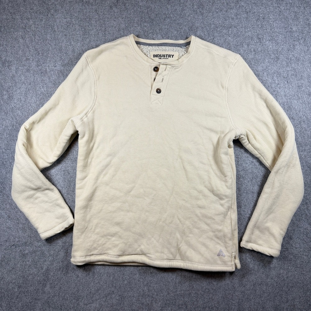 Industry Mens Tallwoods Sherpa Lined Henley Thermal Shirt M Cream Waffle Knit